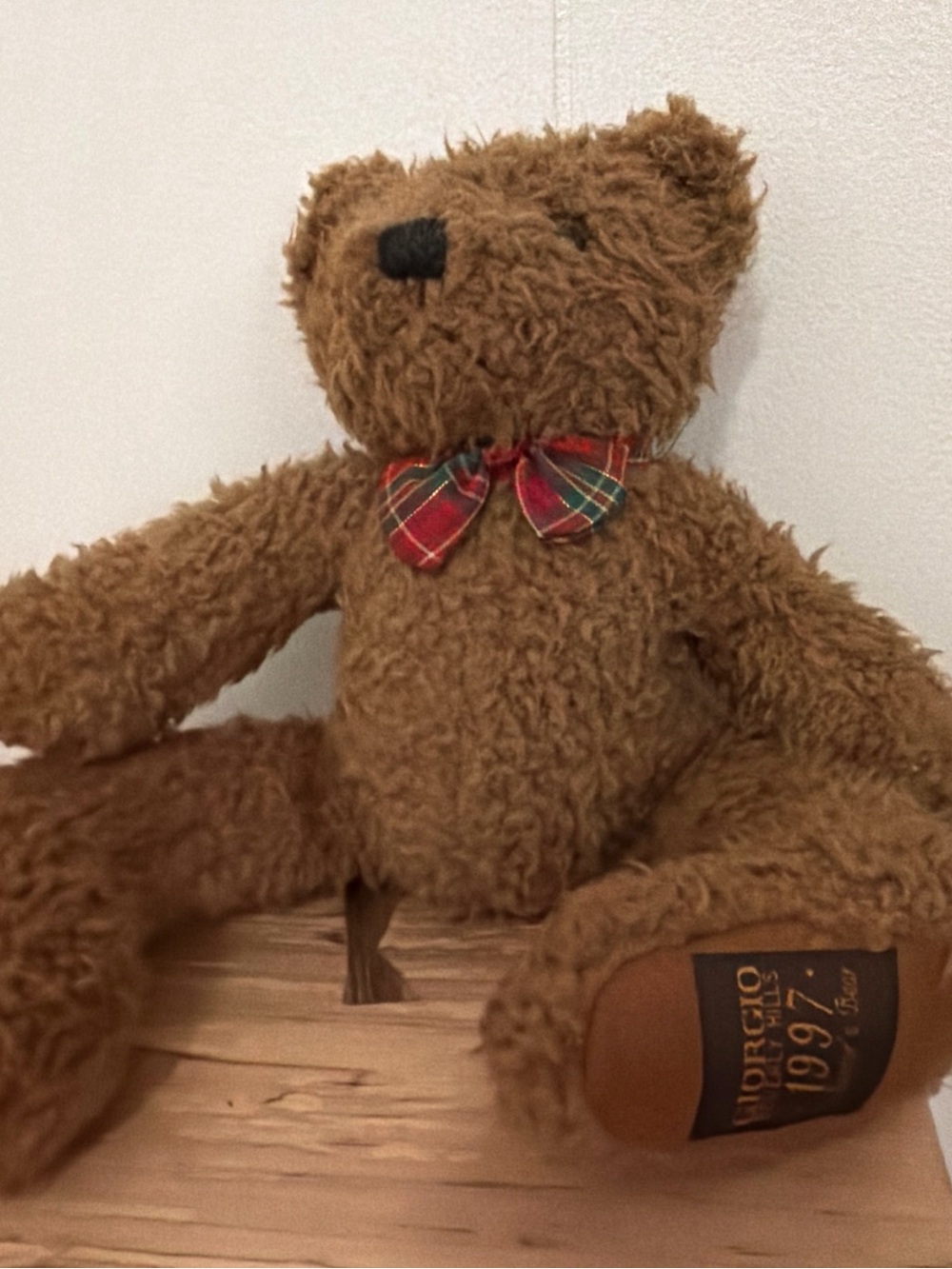 Plush Brown Teddy Bear with Plaid Bow - Cozy Kids Stuffed Animal